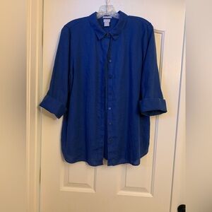 Chico’s Blue No-iron Linen Button-Up Shirt size 2(L-12)